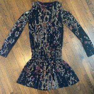 Veronica M. Navy-pattern Long Sleeve Dress- Small